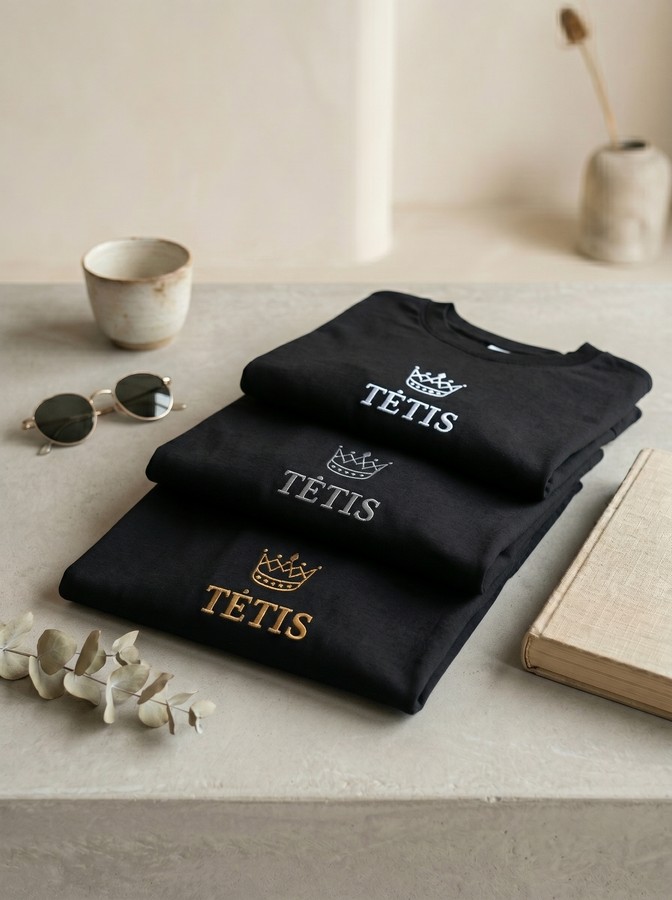 “TĖTIS” Premium Oversized marškinėliai (juoda)