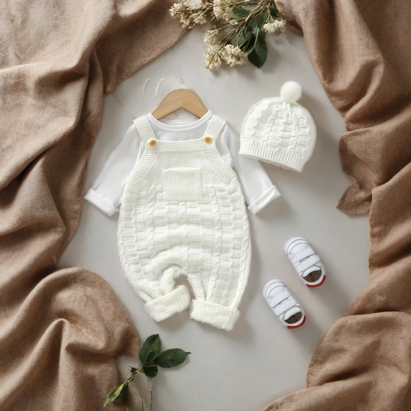 Megztas romperiukas kūdikiui su kepuryte