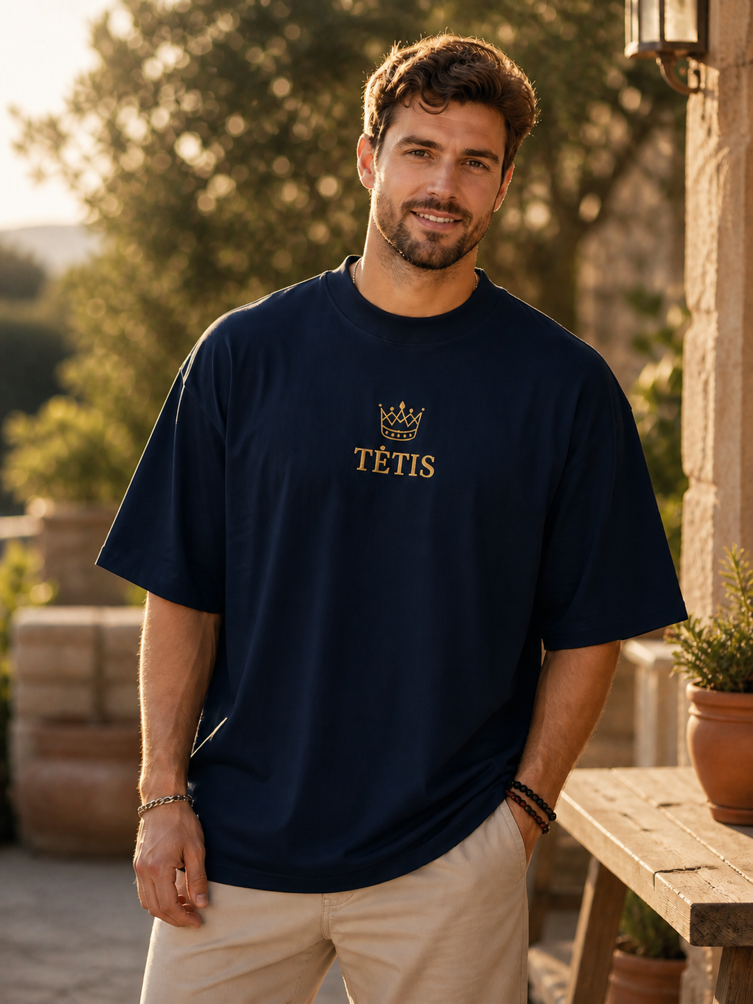 “TĖTIS” Premium Oversized marškinėliai (tamsiai mėlyna)